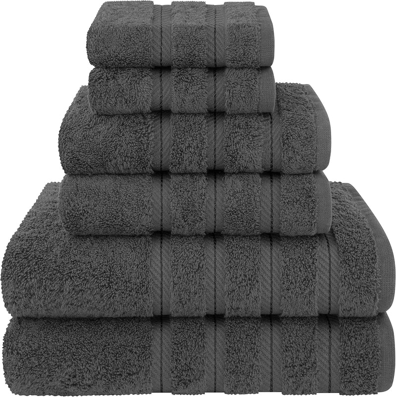 American Soft Linen GMSD 6-Piece 100% Turkish Genuine Cotton Premium & Luxury Towel Set for Bathroom & Kitchen, 2 Bath Towels, 2 Hand Towels & 2 Washcloths [Worth $72.95] - Rockridge Grey
