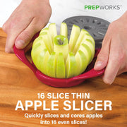 Progressive Prepworks by 16-Slice Thin Apple Slicer and Corer, GPC-2701, Perfect for Apples or Pears, Attached Safety Cover Protect Fingers while In-Use and Blades while in Storage, Red - 16-Slice