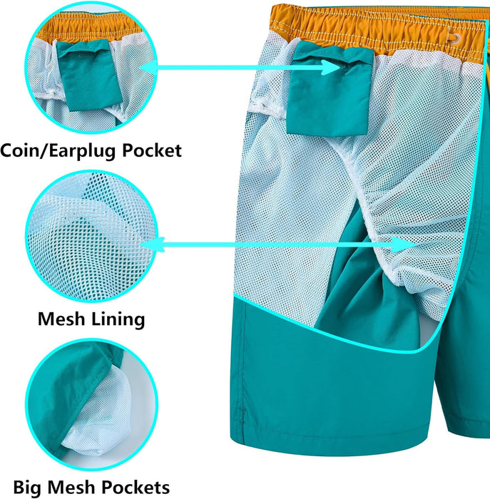 RBYEKP Mens Swimming Trunks 2 Pack Quick Dry Beach Surfing Shorts for Men Elastic Waist Board Short with Mesh Lining(Slim Fit)