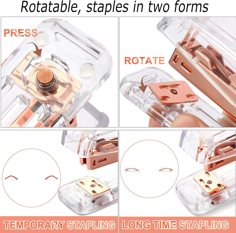 Famassi Rose Gold Desk Accessories,Office Supplies Set Acrylic Stapler Set Staple Remover, Tape Holder, 2 Ballpoint Pen, Scissor, Binder/Paper Clips and 1000pcs Staples.