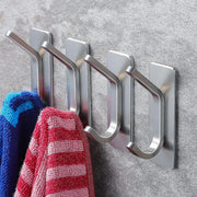 4pcs Stainless Steel Adhesive Hooks Wall Mounted, Heavy Duty Storage Wall Mount Hooks for Hanging Coat Clothes Towels Hat Bags for Home Entryway Bathroom Bedroom Kitchen Living Room (Gold) - Silver
