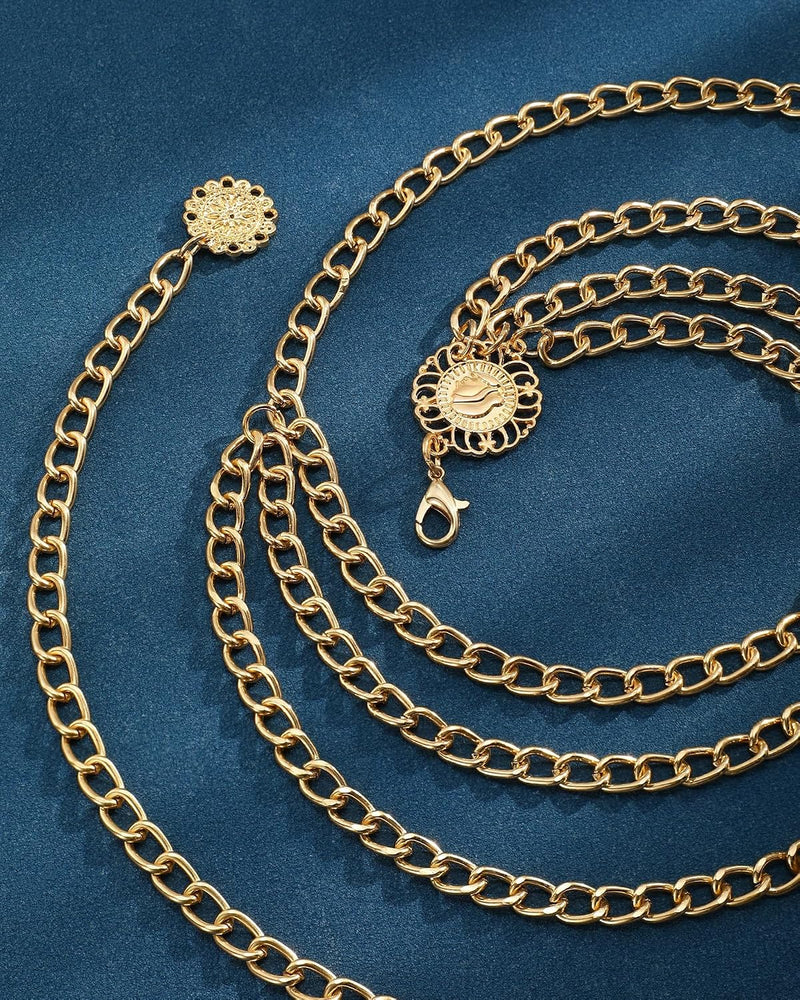 Multi-Layer Metal Waist Chain for Women, Adjustable Body Jewelry Belt for Dresses, Jeans & Skirts, Fashion Body Harness Accessory (Gold)