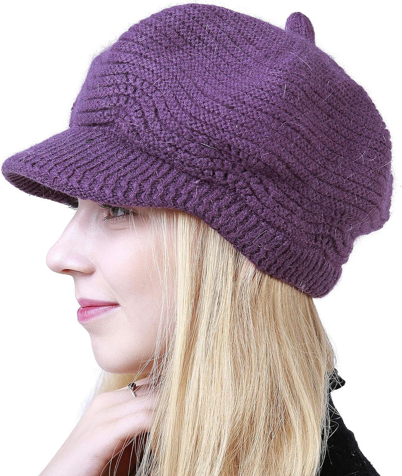 Muryobao Women's Winter Warm Slouchy Cable Knit Beanie Skull Hat with Visor