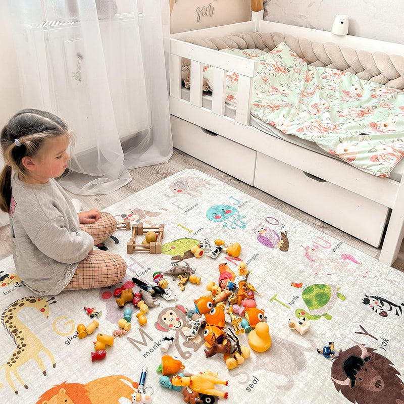 Hamur Home Baby Play Mat Non-slip Play Mat Foldable Crawling Mat Kids Baby Mat 150 X 150 Cm For Kids Room Playroom Washable Machine Washable Kids Carpet (Animals)