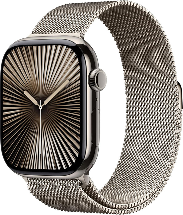 Apple Watch Series 10 GPS + Cellular 46 mm Smartwatch with Gold Titanium Case with Gold Milanese Loop - M/L. Fitness Tracker, ECG App, Always-On Retina Display, Carbon Neutral