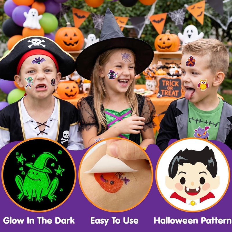 JOYIN 300+ Assorted Halloween Temporary Tattoos including Glow in the Dark Tattoos for Kids Halloween Trick or Treat Party Supplies, Class Hang out Give away Treat
