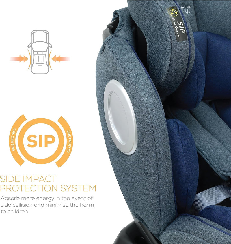 Nurtur Ultra Baby/Kids 4-in-1 Car Seat - 360 Rotation - ISOFIX 9-Level Adjustable Headrest and Canopy - 0 months to 12 years (Group 0+/1/2/3), Upto 36kg- Shiny Blue