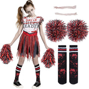 Spooktacular Creations Girls Scary Bloody Cheerleader Costume, Zombie Cheerleader Costume for Halloween Parties - White Red
