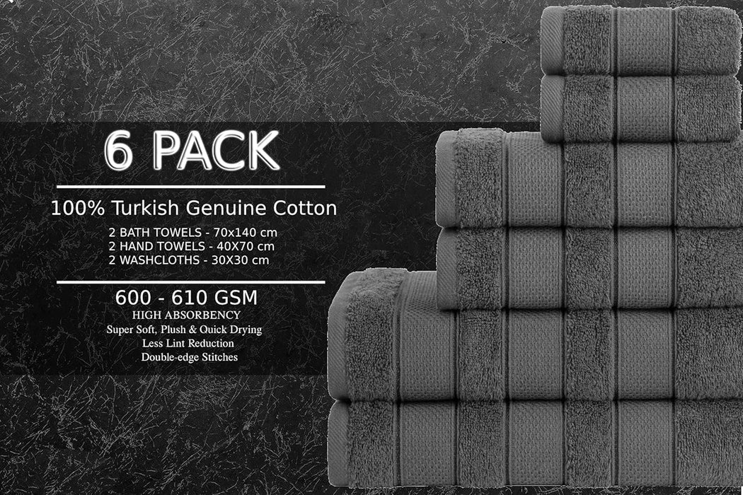 6 Piece Towel Set Luxury Hotel Quality 600 GSM 100% Turkish Genuine Cotton, 2 Bath Towels, 2 Hand Towels, 2 Washcloths, Super Soft & Absorbent - (Bright White, 6 Piece Towels)