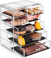 Sorbus Acrylic Clear Makeup Organizer - Big & Spacious Cosmetic Display Case - Stylish Designed Jewelry & Make Up Organizers and Storage for Vanity, Bathroom (4 Large, 2 Small Drawers) - 3 Large, 4 Small Drawers Transparent