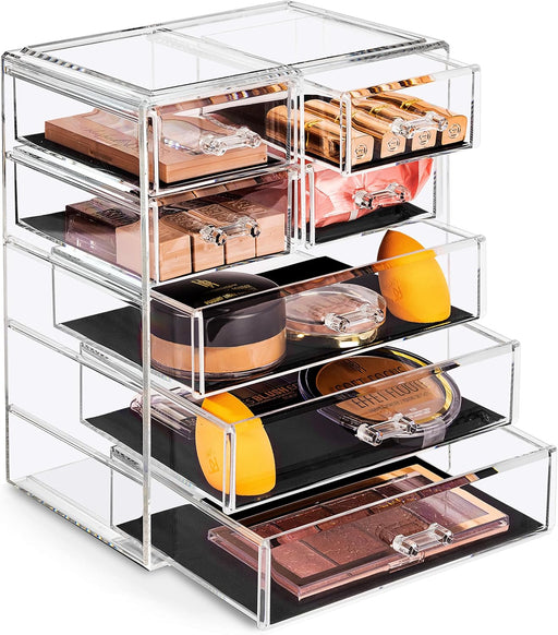 Sorbus Acrylic Clear Makeup Organizer - Big & Spacious Cosmetic Display Case - Stylish Designed Jewelry & Make Up Organizers and Storage for Vanity, Bathroom (4 Large, 2 Small Drawers) - 3 Large, 4 Small Drawers Transparent