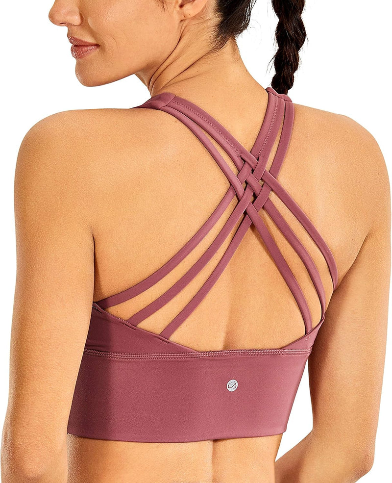 CRZ YOGA Women's Longline Strappy Sports Bras for Women Wirefree Padded Yoga Bras Tops