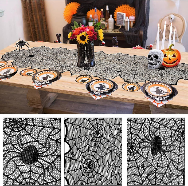 Halloween Party Decorations Set - 5Pack HalloweenDecor Festive Happy Halloween Banner Hanging Swirls & Spider Web Table Decorations & Mantel Scarf & 3D Bat Sticker for Hallo-ween Party Home
