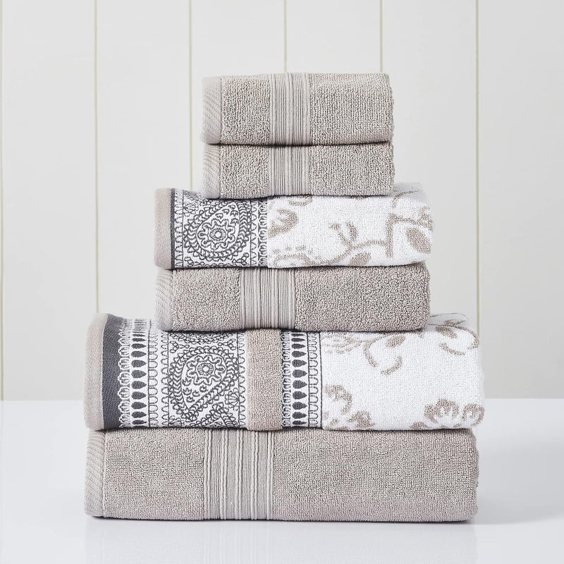 Modern Threads 6 Piece Set, 2 Bath Towels, 2 Hand Towels, 2 Washcloths Yarn Dyed Jacquard/Solid Towel Set Ophelia Blue