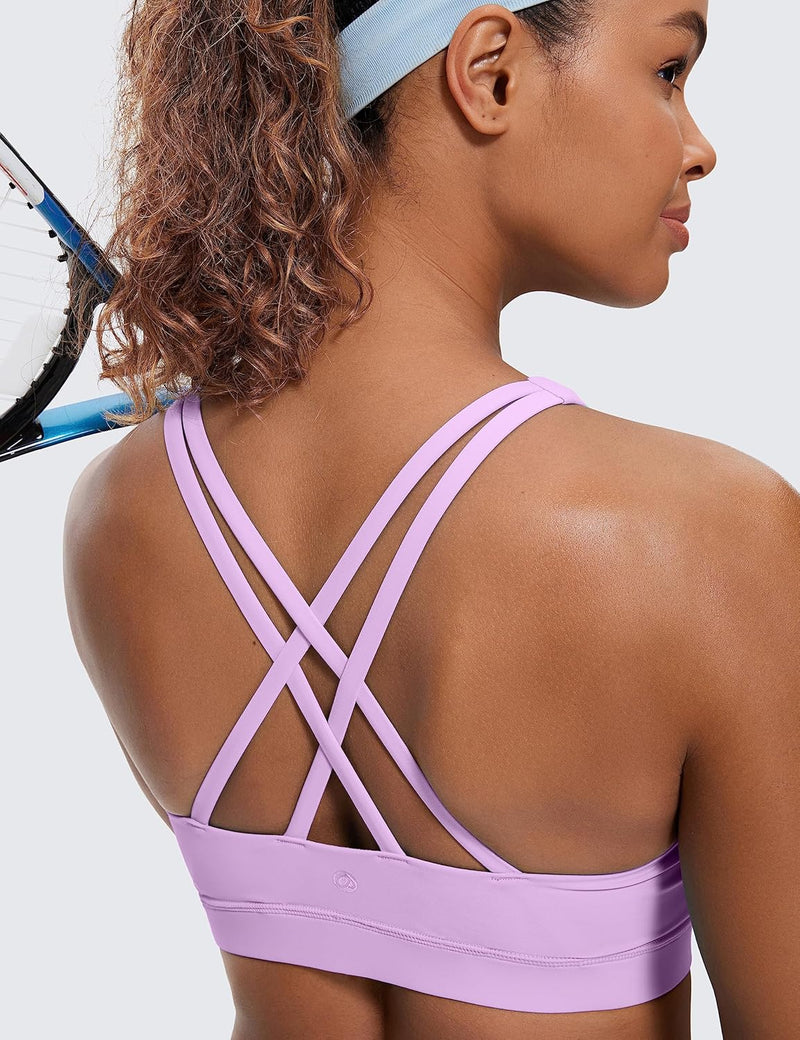 CRZ YOGA Women's Strappy Sports Bras Fitness Workout Padded Yoga Top Criss Cross Back Cami