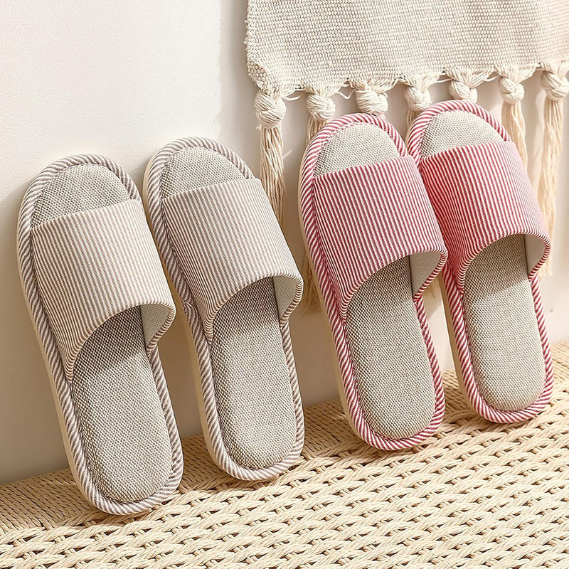 JIJIe Slippers for Women Men Linen Slippers Open Toe House Shoes Summer Sandals for Indoor Outdoor Bedroom