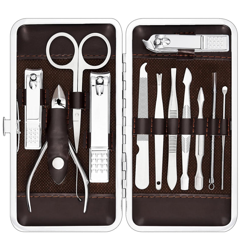 Tseoa Manicure, Pedicure Kit, Nail Clippers Set of 12Pcs, Professional Grooming Kit, Nail Tools with Luxurious Travel Case