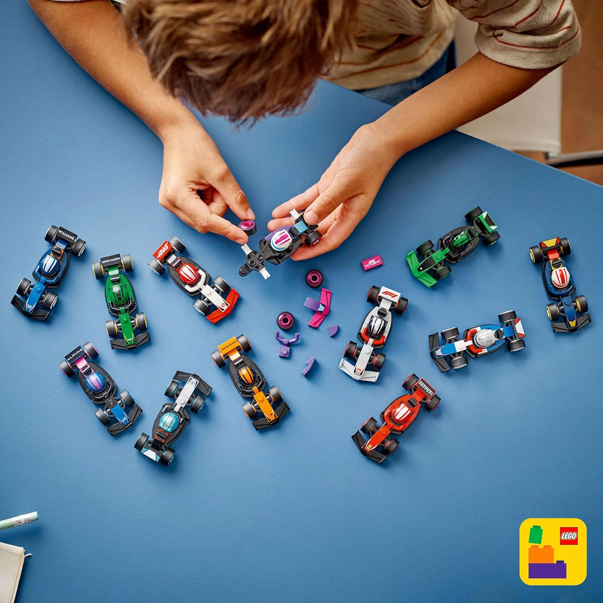 Minifigures F1 Collectible Race Cars Toys - Get 1 of 12 Mini Car Models with Drivers Helmets & Moving Wheels - Formula 1 Teams incl. Ferrari, Mercedes, McLaren, Red Bull - Mystery Box - 71049 – image 4