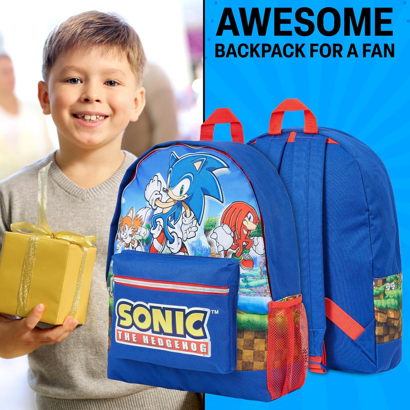 Sonic the Hedgehog School Bag Kids Backpack for Boys Blue Large Capacity Backpack for School Travel Sports Book Bag 2 Pockets Sonic Gifts for Boys (Dark Blue)