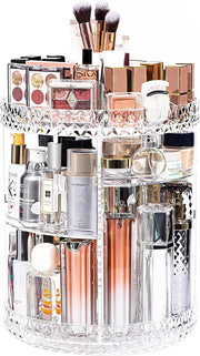 DreamGenius Makeup Organizer, 360 Degree Rotating Cosmetic Storage Organizer, 7-Layer Adjustable Makeup Display Case, Fits Jewelry Makeup Brushes and Lipsticks, Clear Acrylic - Double Diamond