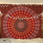 Bless International, Indian Wall Hanging Psychedelic Hippie Bohemian Peacock Mandala Tapestry Bed Sheet Gold Pink Blue King 225x265cm