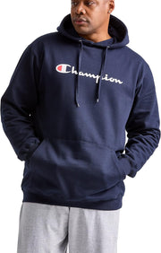 mens Graphic Powerblend Fleece Pullover Hood Hooded Sweatshirt - Navy Script