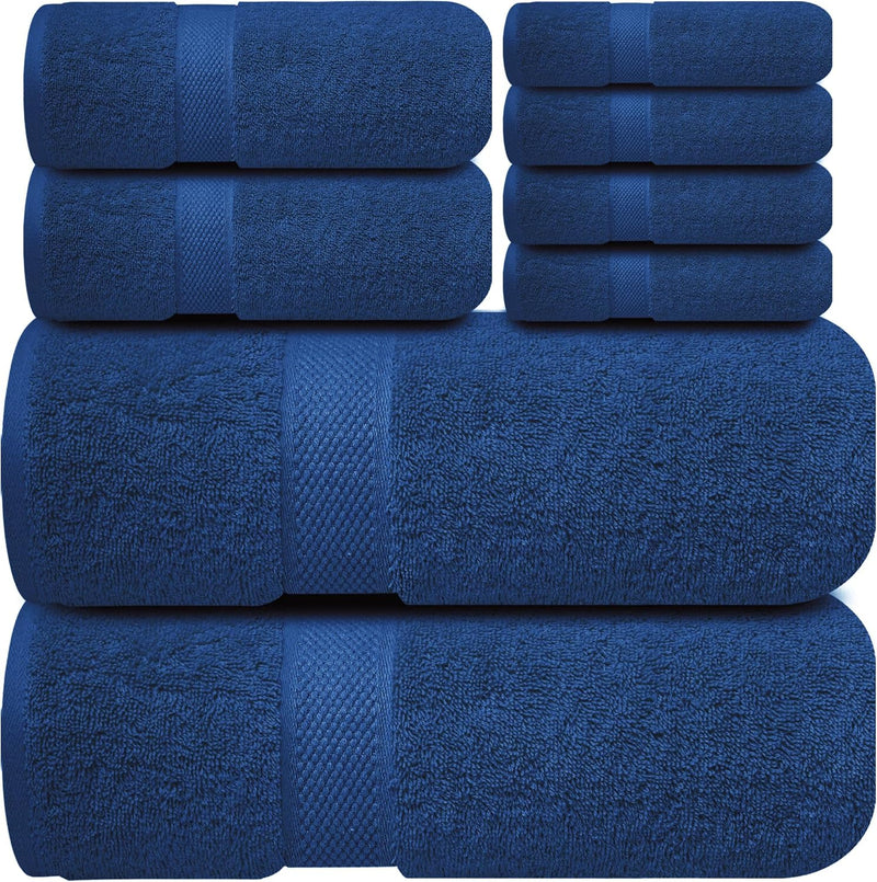 Infinitee Xclusives Premium Bath Towels Set - [Pack of 8] 100% Cotton Highly Absorbent 2 Bath Towels, 2 Hand Towels and 4 Washcloths - Hotel & Spa Quality Bath Towels for Bathroom (Shadow Grey)