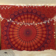 Bless International, Indian Wall Hanging Psychedelic Hippie Bohemian Peacock Mandala Tapestry Bed Sheet Gold Pink Blue King 225x265cm