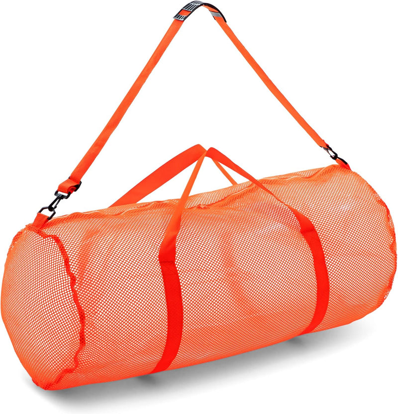 Mesh Duffle Bag with Zipper and Adjustable Shoulder Strap, 15 x 36 - Multipurpose, Oversized Gym Bag for Equipment, Sports Gear, Laundry - Breathable Mesh Scuba and Travel Bag - Orange 15" x 36"