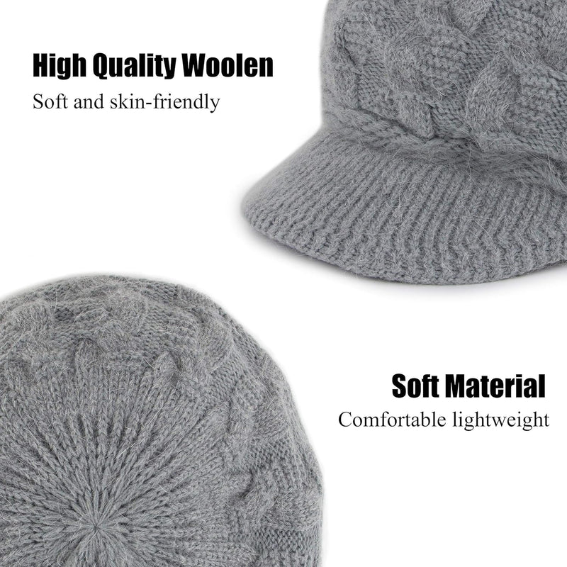 Muryobao Women's Winter Warm Slouchy Cable Knit Beanie Skull Hat with Visor