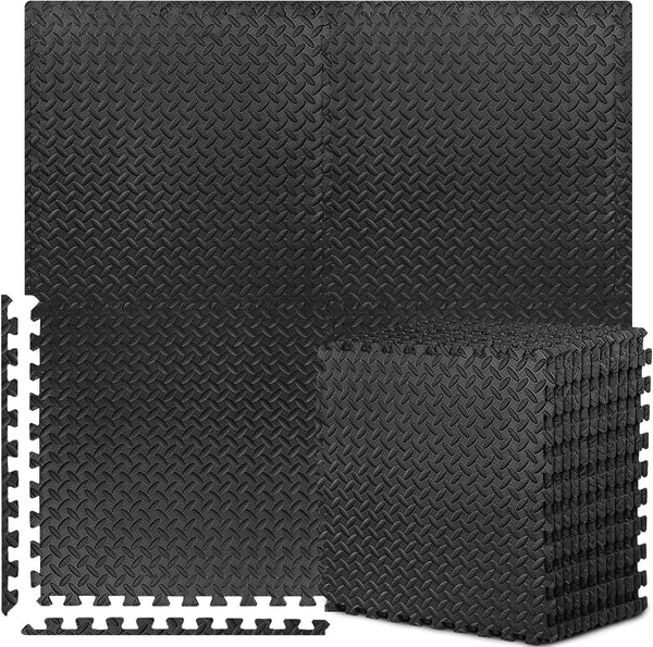 MOMENT 6 PACK Interlocking EVA Foam Floor Tiles for Home Gym, Yoga Mat 40 x 40cm, Puzzle Exercise Floor Mat, Workout Equipment, or Child's Play Surface - Set of 6, Black