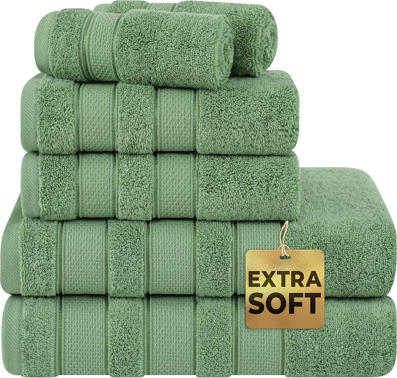 American Soft Linen GMSD 6-Piece 100% Turkish Genuine Cotton Premium & Luxury Towel Set for Bathroom & Kitchen, 2 Bath Towels, 2 Hand Towels & 2 Washcloths [Worth $72.95] - Rockridge Grey