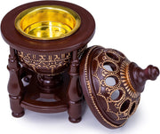 AM Charcoal Incense Burner - Bakhoor Burner, Oud Frankincense Resin Burner - for Office & Home Decor - Lavish 4 Pillar Black