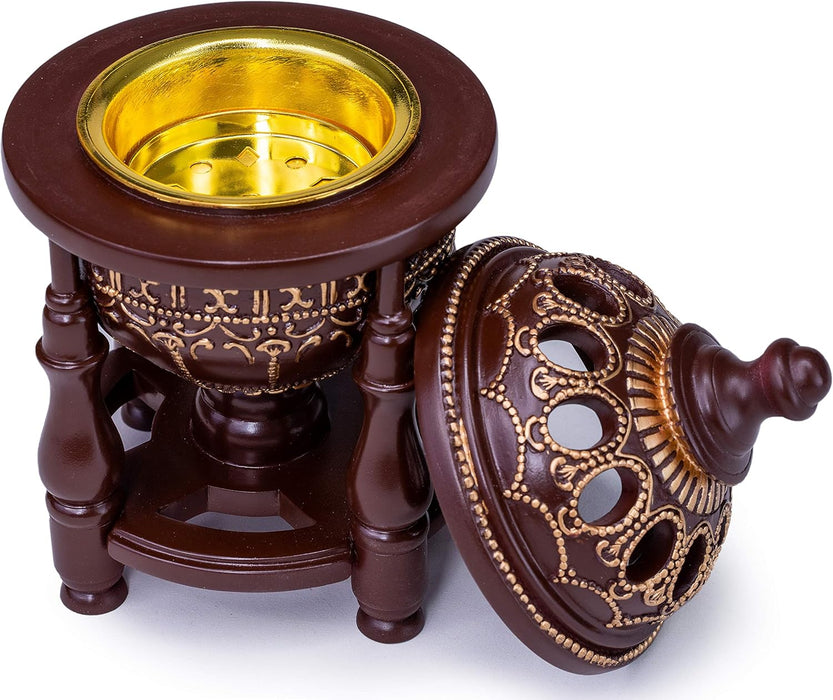 AM Charcoal Incense Burner - Bakhoor Burner, Oud Frankincense Resin Burner - for Office & Home Decor - Lavish 4 Pillar Black