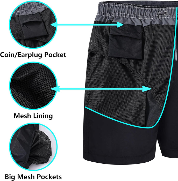 RBYEKP Mens Swimming Trunks 2 Pack Quick Dry Beach Surfing Shorts for Men Elastic Waist Board Short with Mesh Lining(Slim Fit)