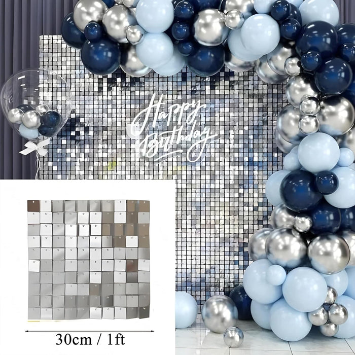 Shinny Wall Panels, Sequin Backdrop, Shimmer Wall Backdrop for Parties, Weddings, and Valentine's Day Decorations, 5 Pieces (30 cm x 30 cm each piece) (Silver)