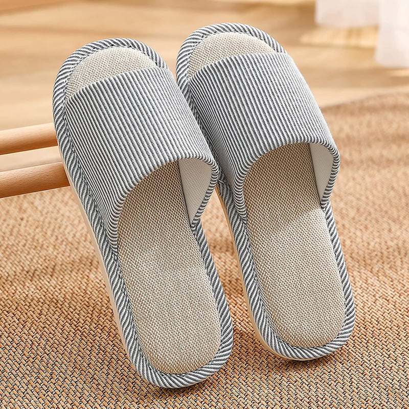JIJIe Slippers for Women Men Linen Slippers Open Toe House Shoes Summer Sandals for Indoor Outdoor Bedroom