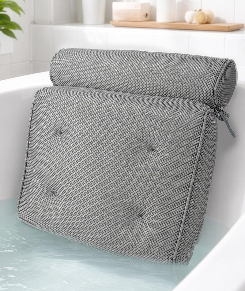 Luxury Bath Pillow - Head, Neck, Back Support Cushion for Bathtub, Spa, Soaking - Gray Standard