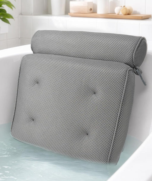 Luxury Bath Pillow - Head, Neck, Back Support Cushion for Bathtub, Spa, Soaking - Gray Standard