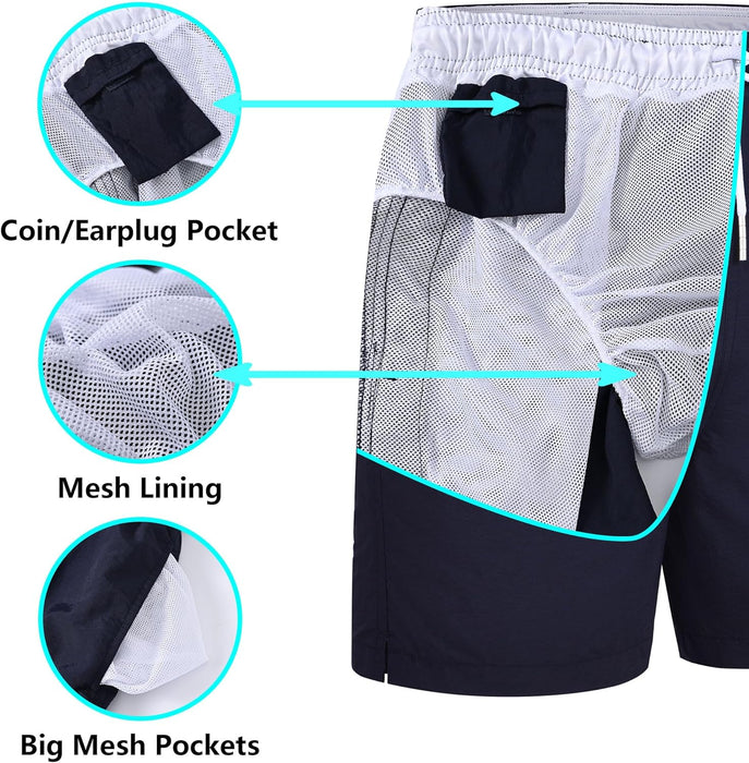 RBYEKP Mens Swimming Trunks 2 Pack Quick Dry Beach Surfing Shorts for Men Elastic Waist Board Short with Mesh Lining(Slim Fit)
