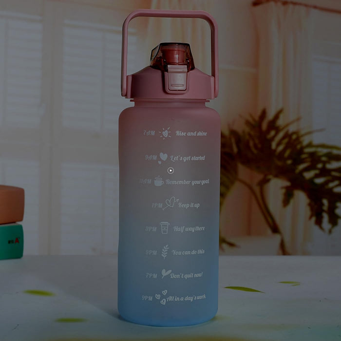 AIMBIGG 2L Water Bottle with Straw 64 Oz Motivational Sports Water Bottle with Time Capacity Marker BPA Free Big Large Gym Cycling Water Bottle Cup Jug for Kids School Outdoor Fitness (Aqua Lilac)