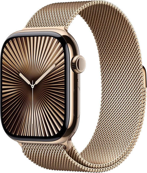 Apple Watch Series 10 GPS + Cellular 46 mm Smartwatch with Gold Titanium Case with Gold Milanese Loop - M/L. Fitness Tracker, ECG App, Always-On Retina Display, Carbon Neutral