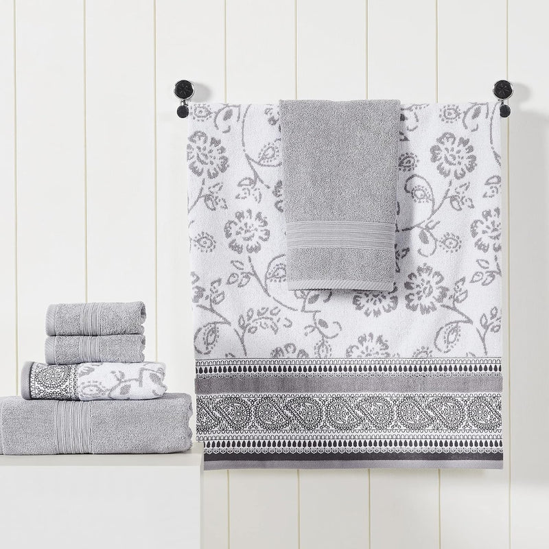 Modern Threads 6 Piece Set, 2 Bath Towels, 2 Hand Towels, 2 Washcloths Yarn Dyed Jacquard/Solid Towel Set Ophelia Blue