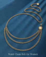 Multi-Layer Metal Waist Chain for Women, Adjustable Body Jewelry Belt for Dresses, Jeans & Skirts, Fashion Body Harness Accessory (Gold)