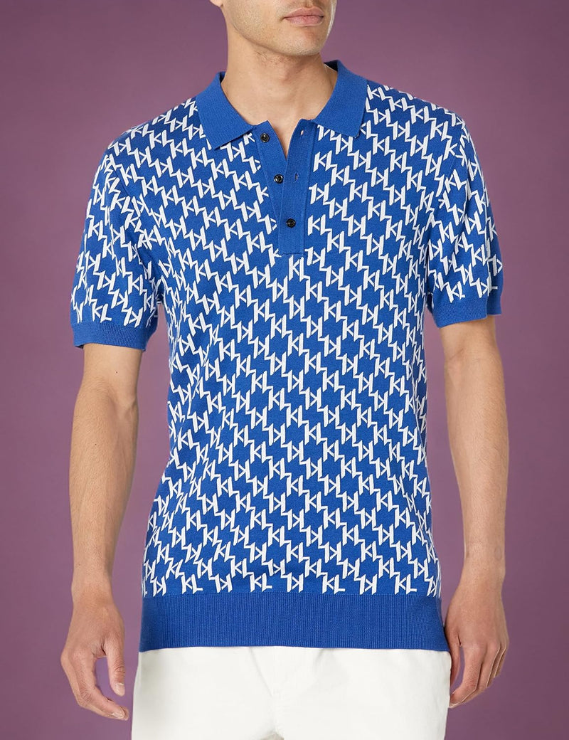 Karl Lagerfeld Paris Men's All Over Logo Sweater Polo Cotton