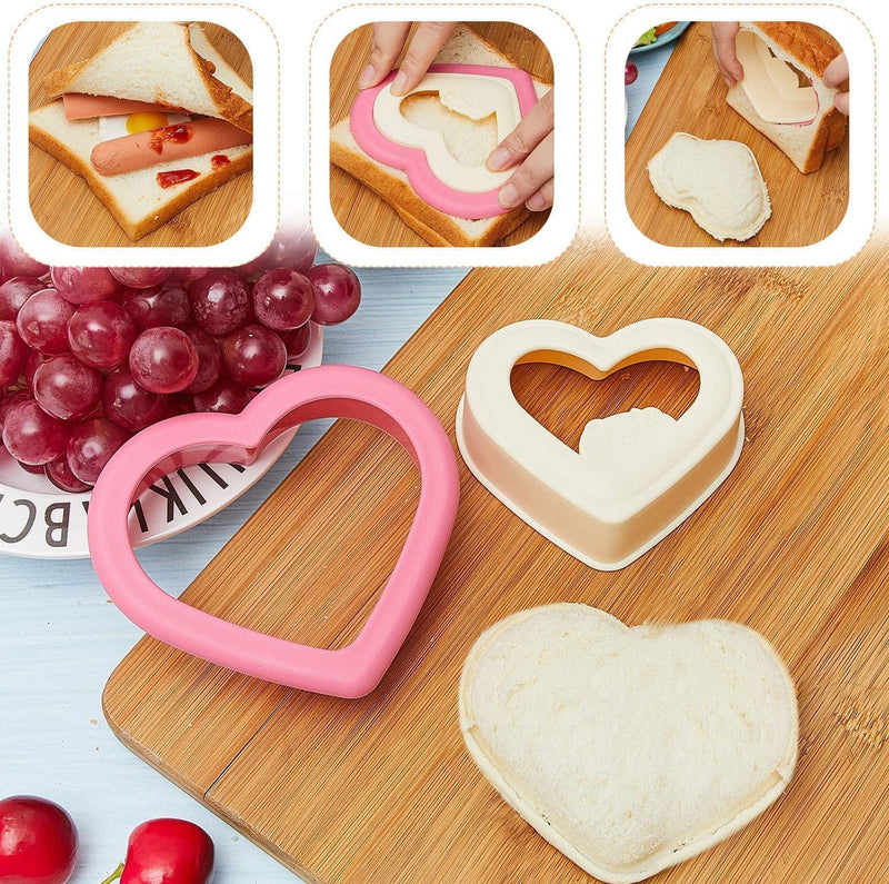 Sandwich Cutter and Sealer for Kids Lunch, PP Bread Maker with Heart, Square Shapes, DIY Crust Remover and Cookie Cutter,Ideal for Boys and Girls Lunch Boxes and Bento Boxes,2 PCS