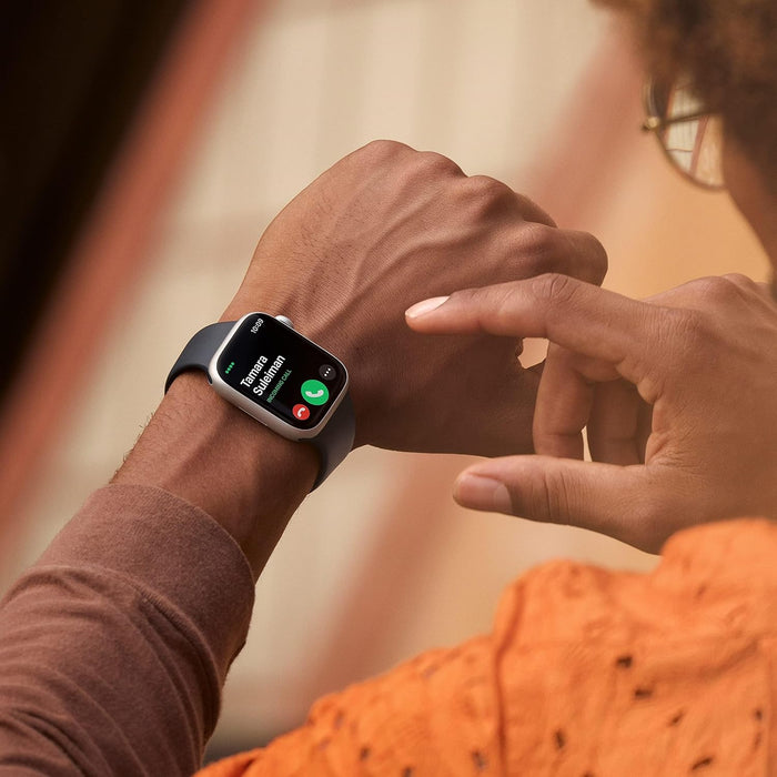 Apple New Apple Watch Series 8 (GPS + Cellular 45mm) Smart watch - Silver Stainless Steel Case with White Sport Band - Regular. Fitness Tracker, Blood Oxygen & ECG Apps, Water Resistant (Renewed)