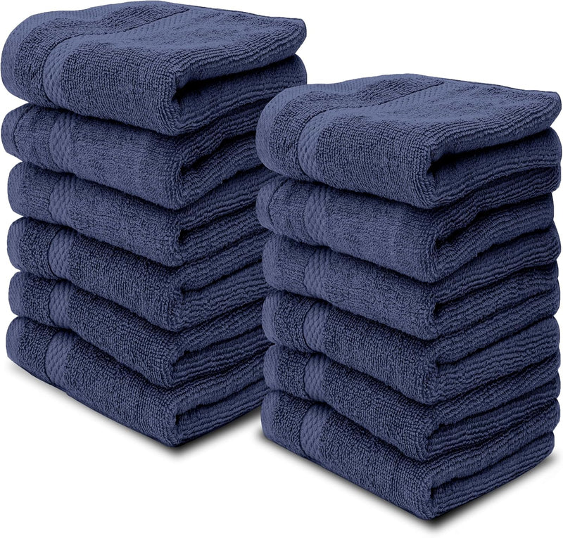 White Classic Luxury Cotton Washcloths - Small Hotel Spa Bathroom Face Towel | 12 Pack |