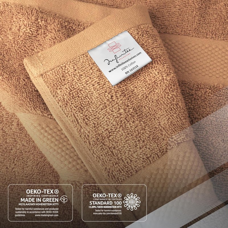 Infinitee Xclusives Premium Bath Towels Set - [Pack of 8] 100% Cotton Highly Absorbent 2 Bath Towels, 2 Hand Towels and 4 Washcloths - Hotel & Spa Quality Bath Towels for Bathroom (Shadow Grey)