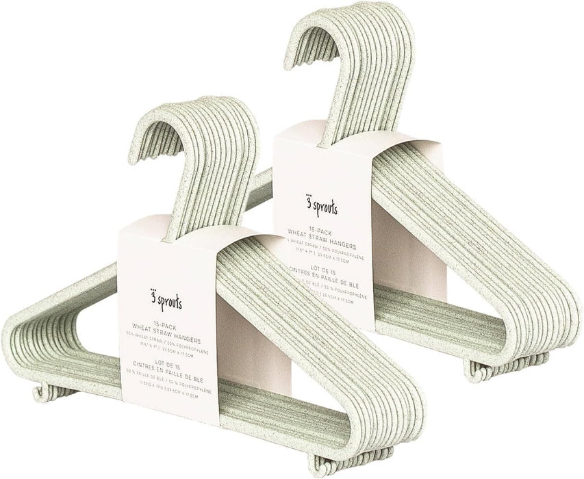 3 Sprouts Baby Wheat Straw Plastic Clothes Hangers - Pack of 30 - Speckled Gray